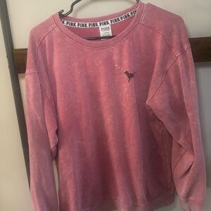 VS PINK Oversized Acid Wash Pullover Sweatshirt Size L Distressed Rose Crewneck